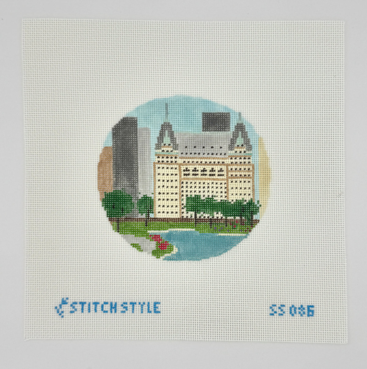 New York Plaza Hotel Round Needlepoint Canvas