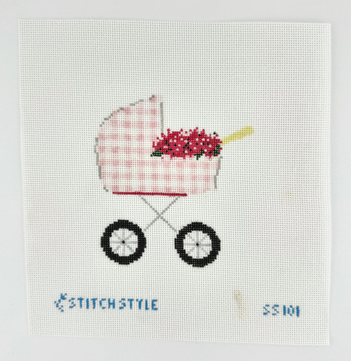 Baby Carriage Needlepoint Canvas - Pink Gingham