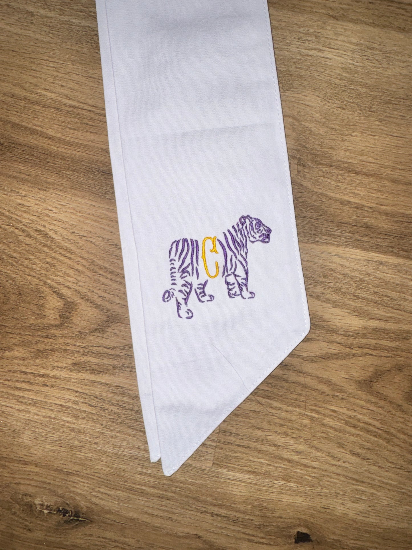 Personalized Purple & Gold Tiger Linen Wreath Sash