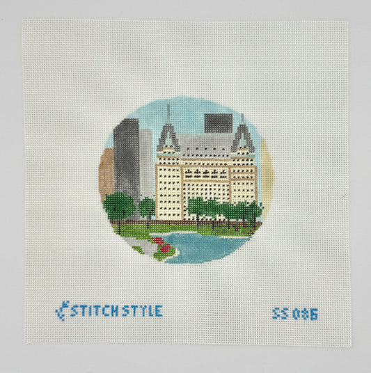 New York Plaza Hotel Round Needlepoint Canvas