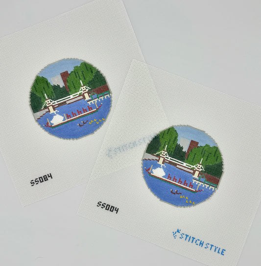 Boston Public Gardens Round Needlepoint Canvas