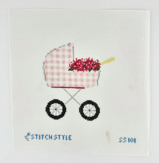 Baby Carriage Needlepoint Canvas - Pink Gingham