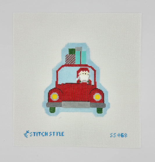 Santa in Car Needlepoint Canvas