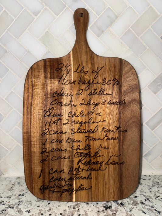 Engraved Handwritten Recipe Cuttingboard