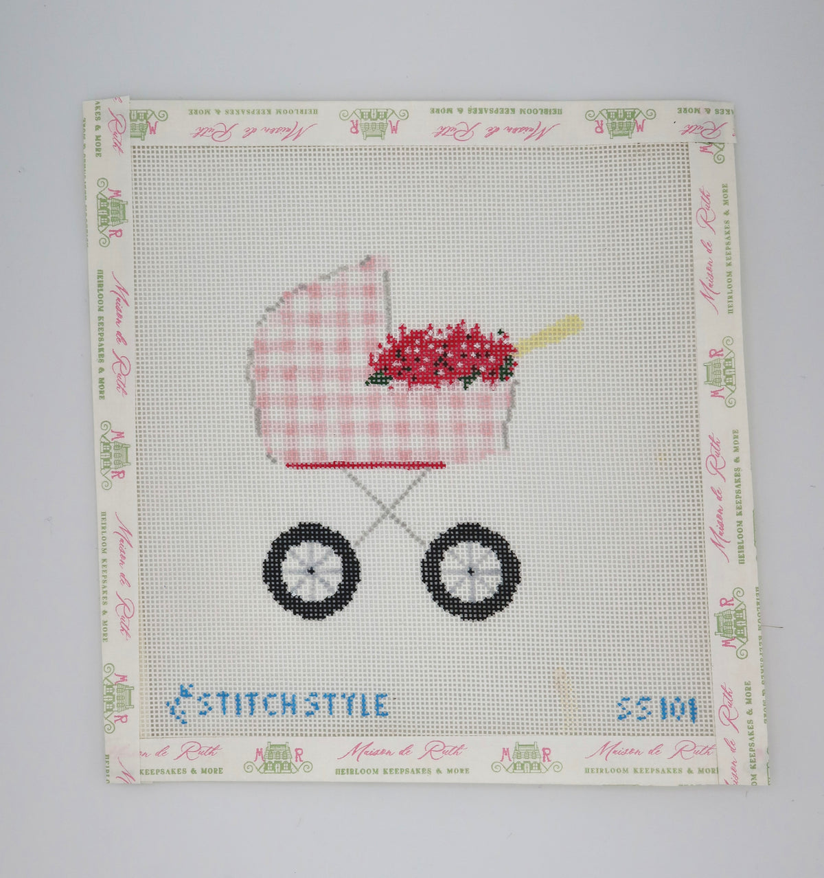 Baby Carriage Needlepoint Canvas - Pink Gingham