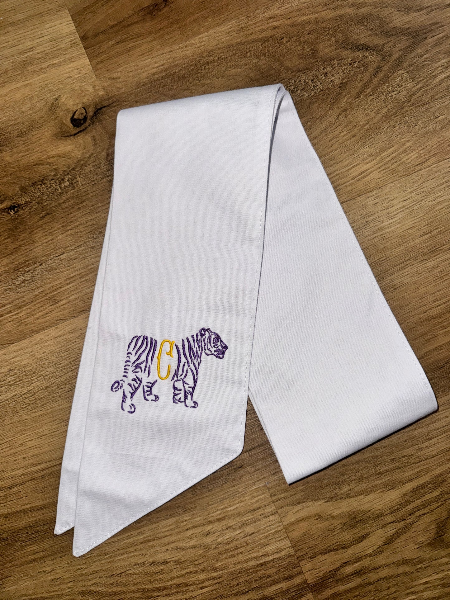 Personalized Purple & Gold Tiger Linen Wreath Sash